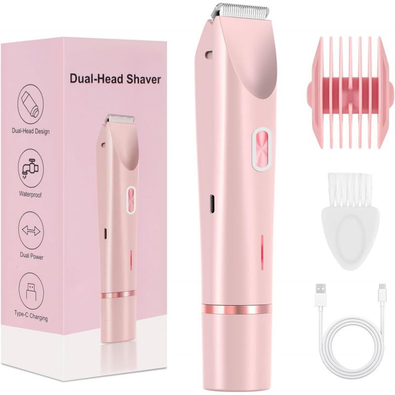 Shavea Rasoio Elettrico Donna 2 in 1, Doppia Testina per Corpo e Bikini | Rasoio elettrico donna ricaricabile 2in1: doppia testina per rifinitore bikini e corpo. Wet & Dry, lame inox zone sensibili.