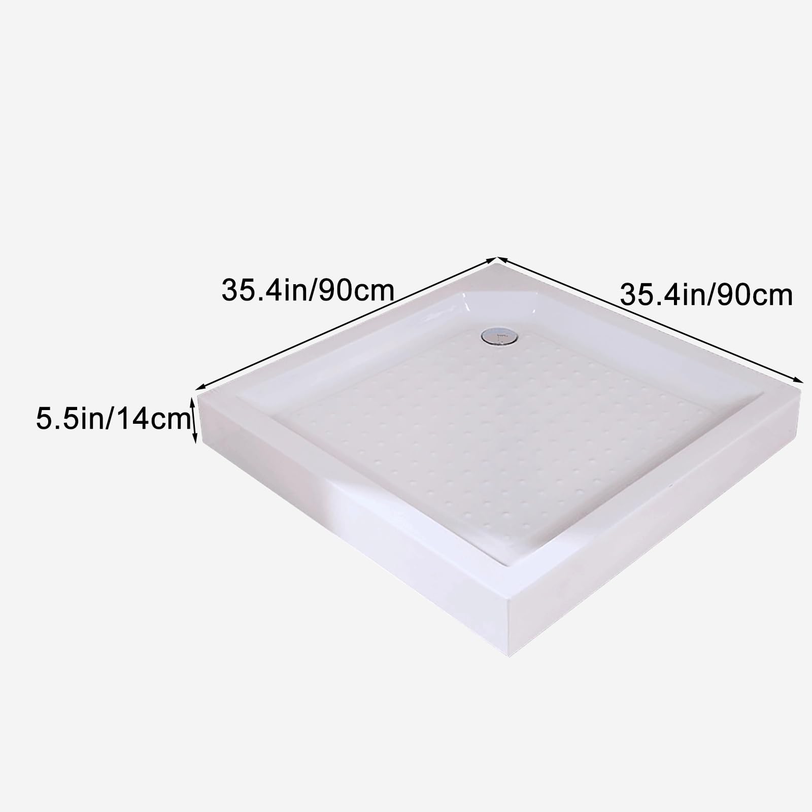 Plato de Ducha Cuadrado con Patas Ajustables, Platos Ducha Acrílicos, Resistente, Capacidad de Carga de 250 kg, Superficie Texturizada Antideslizante y Manguera de Drenaje de 80 cm(90x90cm/35.4x35.4in