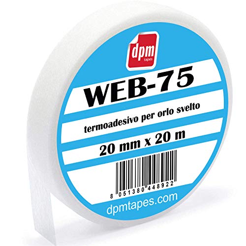 Web 75 - Cinta termoadhesiva para dobladillo desvelado, también para tejidos gruesos, doblada rápida sin costuras, 20 mm x 20 m,