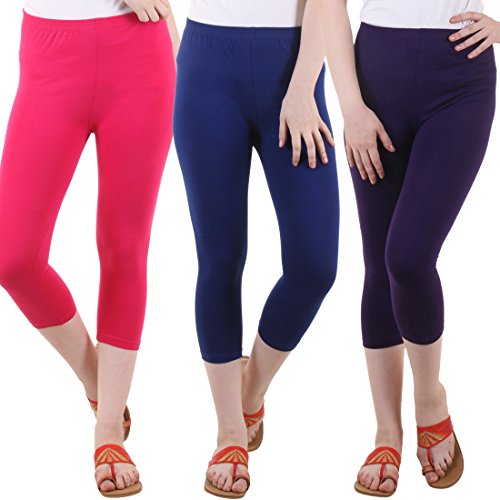 Image of DIAZ Women's Super Combed Cotton Elastane Stretch Slim Fit Printed Capri -Pack of 3