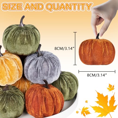 Image of Super Holiday 12PCS Artificial Velvet Pumpkins Decorations, 4 Colors Foam Faux Flocked Pumpkins for Fall Harvest Theme Party Wedding Halloween Thanksgiving Table Decor