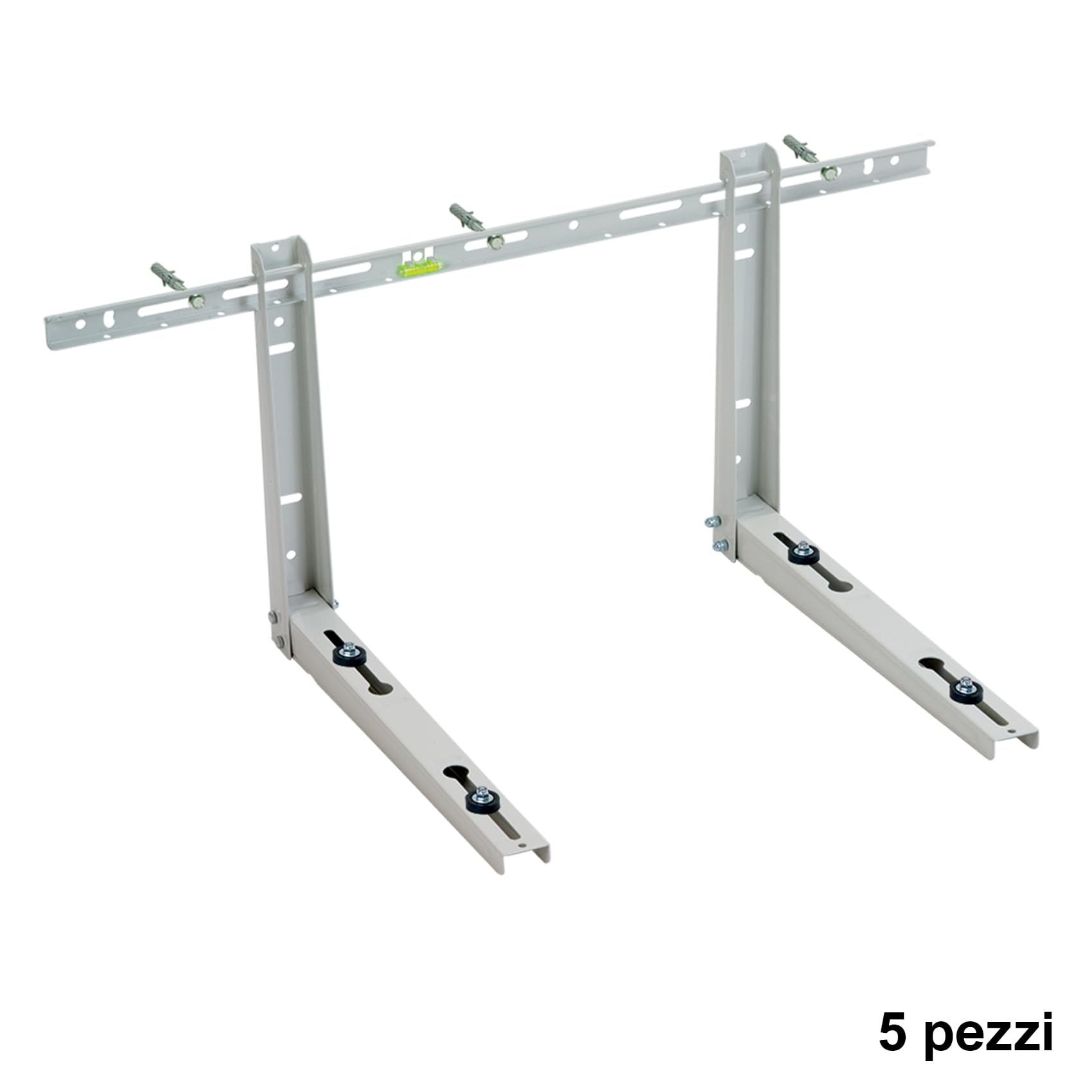 3S SuperSamaStore Support Mural Unité Extérieure Climatiseur Basic, Support Climatiseur avec Antivibrations, Niveau à Bulle, Dispositifs Anti-Décrochage, Capacité 80 Kg, Kit 5 Pièces