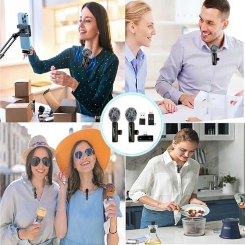 Image of Wireless Lavalier Microphone for iPhone, Android, iPad, Lavalier Microphone for Video Recording -Noise Reduction Lapel Mic for Recording,Clip on Mic, Mic Pro for Video Recording,Tiktok,Vlog,Youtube