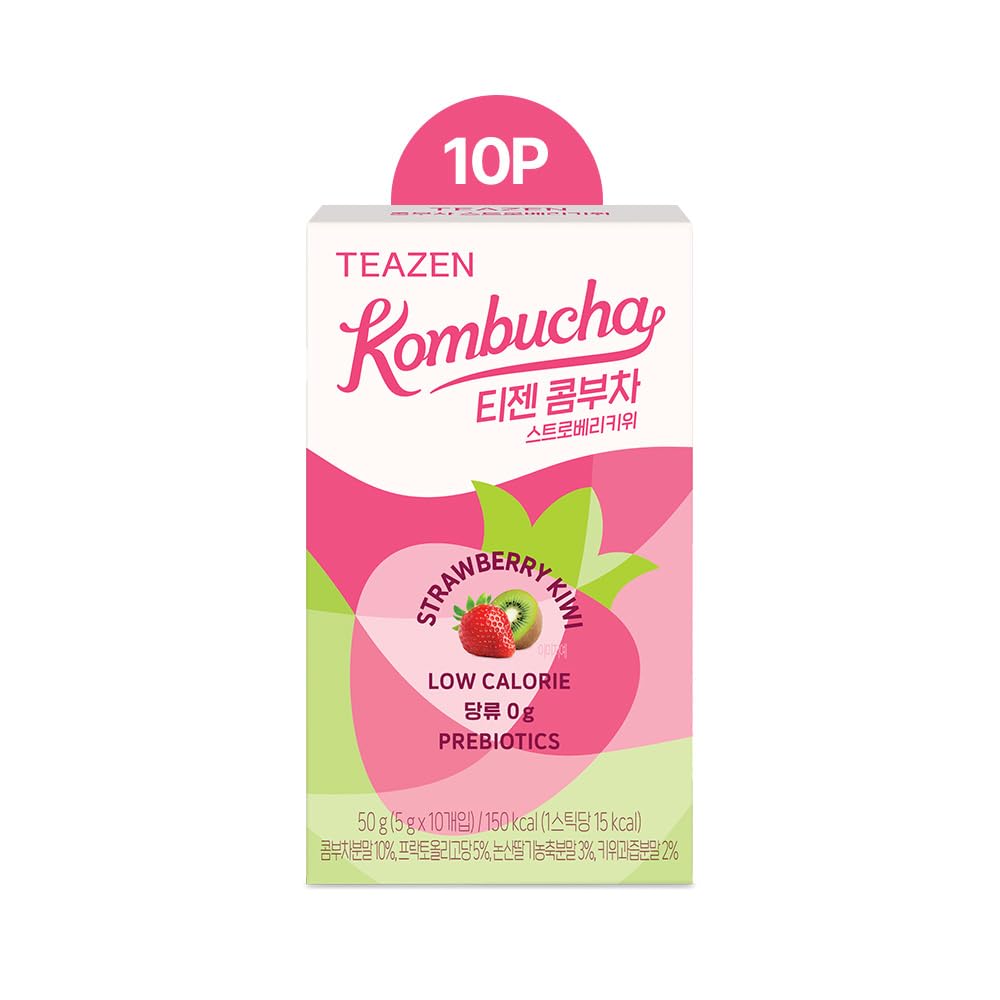 Teazen Kombucha Tezen Kombucha, 1.8 oz (50 g) x 10 Packs, Strawberry Kiwi 1.8 oz (5 g) x 10 Pieces, Strawberry Kiwi