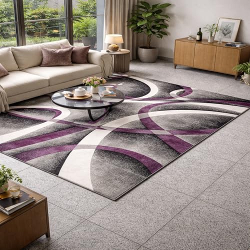 Alfombra abstracta moderna morada lavadora fácil cuidado hogar 2