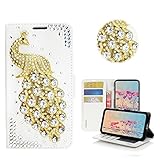 STENES Bling Case Compatible with Huawei Ascend XT Case - 3D Handmade Crystal Peacock Wallet Credit Card Slots Fold Stand Leather Cover- White