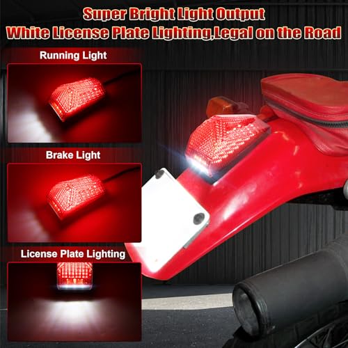 Image of LED Tail Light 500% Bright Rear Brake Light with White License Plate Lighting Compatible with Dirt Bike Enduro Cafe Custom Honda XR650L XR600R