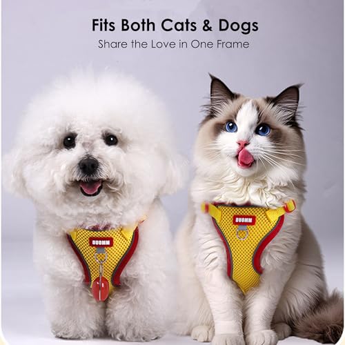 Cat Harness and Leash Set for Walking – Escape-Proof Reflective Vest for Cats and Small Dogs, Adjustable Soft Air Mesh with Pressure-Reducing Design, 4.92ft (Red & Yellow, XL)
