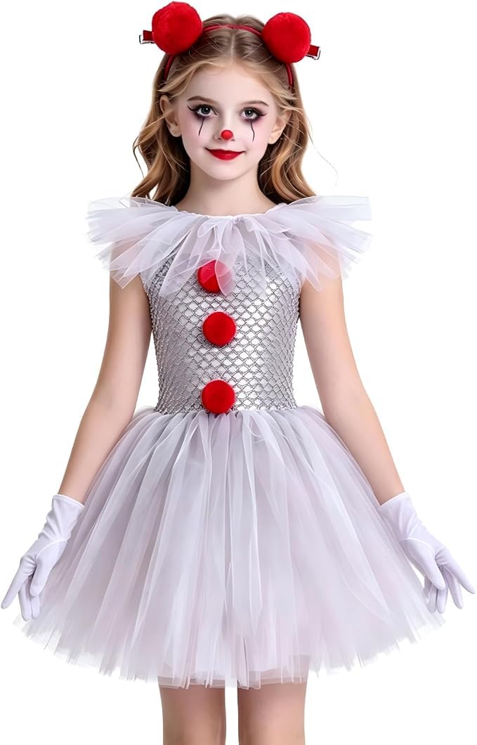 Toddler Girls Clown Costume Tutu Dress with Accessories Halloween Cosplay