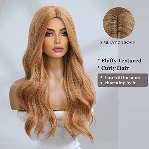 Esmee Long Wavy Strawberry Blonde Wig for Women Natural Synthetic Hair Heat Resistant Wigs for Daily Party Cosplay-24 Inches - Image 2