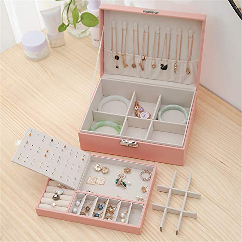 Boîte à bijoux avec compartiments modulables et double couche rose - 2