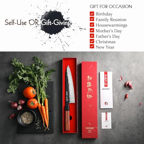 HEZHEN Composite Steel Chef Knife, Razor Sharp Blade,with Wooden Knife Scabbard,High Carbon Kitchen Knife, Redwood Octagonal Handle - Image 7