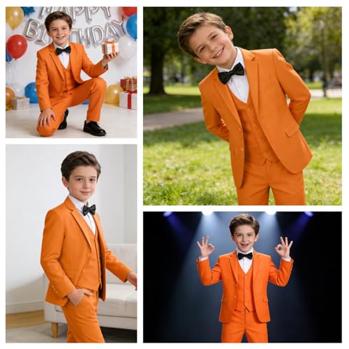 Image of Boy Suits 5 Pieces Formal Suit Set with Adjustable Waist Kids Dress Suit for Wedding Prom