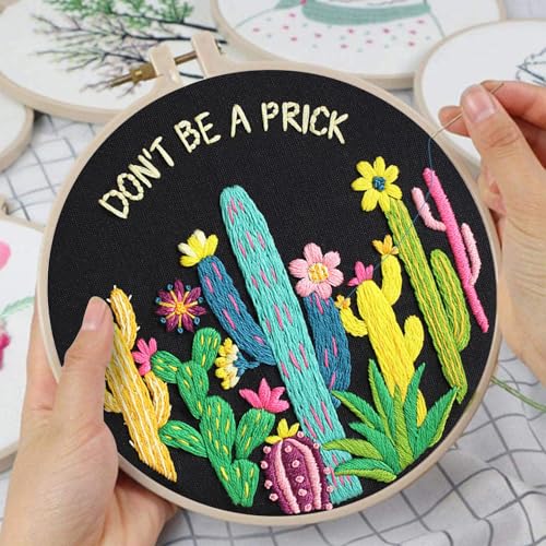 Image of Louise Maelys Cactus Embroidery Kit for Beginners Plant Gift DIY Craft | Cross Stitch Kits for Adults Featuring Funny Cactus Artwork. Needlepoint Kit for Beginners to Enjoy Creative DIY Embroidery
