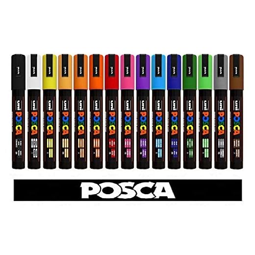POSCA Uni-Ball marqueur Uni PC-5M Tempera 15 Couleurs Assorties Professional Set.