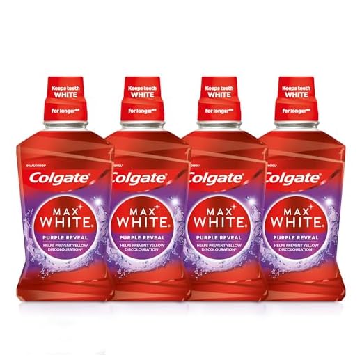 Colgate Enjuague bucal Max White Purple Reveal 4 x 500 ml – Nuestro poder lila para dientes más blancos, sin alcohol