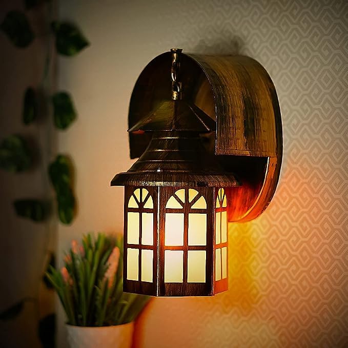 Image of GreyWings Copper Antique Iron Wall Light for Home & Outdoor - Vintage Lantern Design, (Bulb is not Included) Decorative Sconce Lamp, Pack of 2