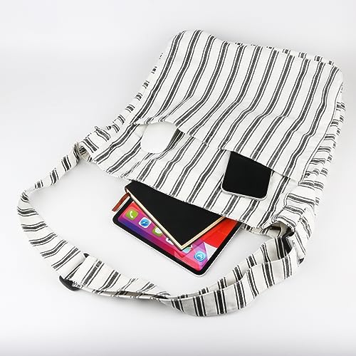 Image of Canvas Hobo Crossbody Shoulder Tote Bag for Women and Men W /Multi-pocket Casual Purse Messenger Bags Travel Work