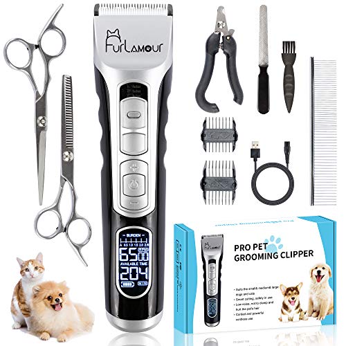 Professional Dog Grooming Clippers - Cordless Pet Hair Trimmer Kit Rechargeable Electric 5 Constant Speed Shaver, Low Noise Heavy Duty Detachable Blade Clipper for Large Small Animal Dog Cat (Black)