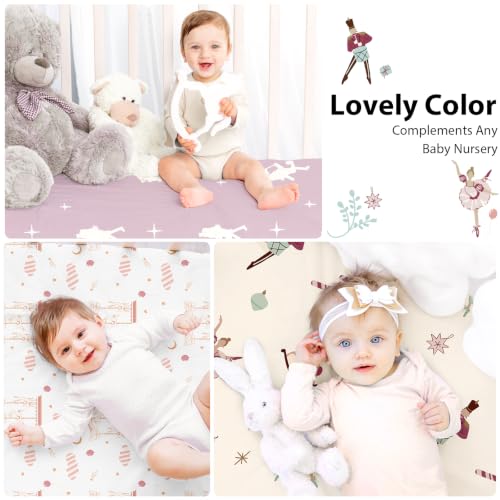 Image of Baby Crib Sheets Girl, 3 Pack Toddler Bed Sheets Fitted for 52 inchx28 inch Standard Crib and Toddler Mattresses, Super Soft Microfiber Pink Ballet