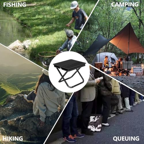 Image of Portable Ultralight Travel Stool Camping Chair Fishing Stool - Gray Carbon Steel and Keychain, Handbag Style Pocket Foldable
