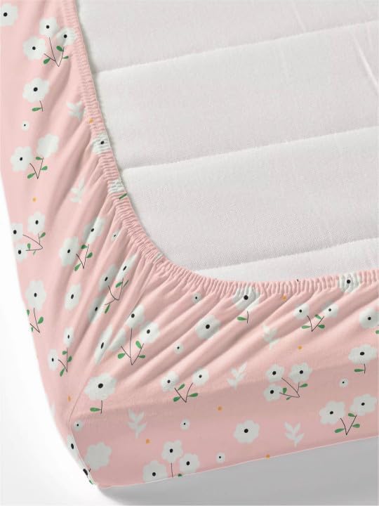 Image of 380 TC Premium Glace Cotton Elastic Fitted Bedsheet King Size with 2 Pillow Covers King Size | Double Bed with All Around Elastic (Pink Frill, Fitted Queen-60x78)