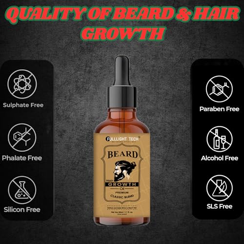Image of Fulllight Tech Beard Growth Oil for Men-30ml | Natural & Organic Beard Care with Cedarwood, Argan & Rosemary Oils | Promotes Thicker, Fuller Beard | Softens & Fills Patches | Non-Greasy