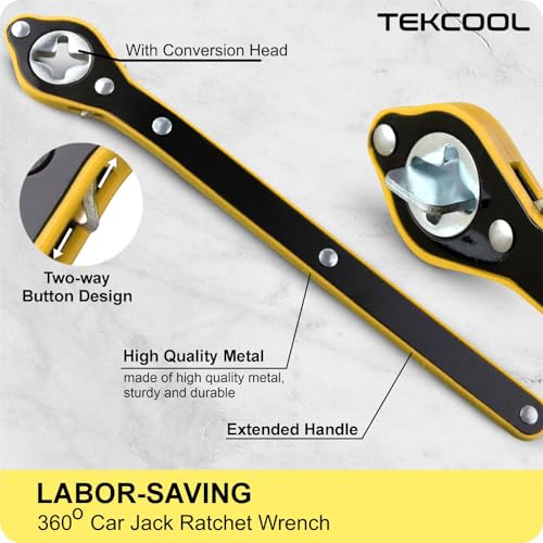 Image of TEKCOOL Auto Labor-Saving Jack Fixed Ratchet Wrench with Long Handle, Jack Ratchet Wrench for Scissor Jack, Lug Wrench for Tire Jack, Car Jack Wrench Positive and Reversal Knob Design, 30 x 3 cm