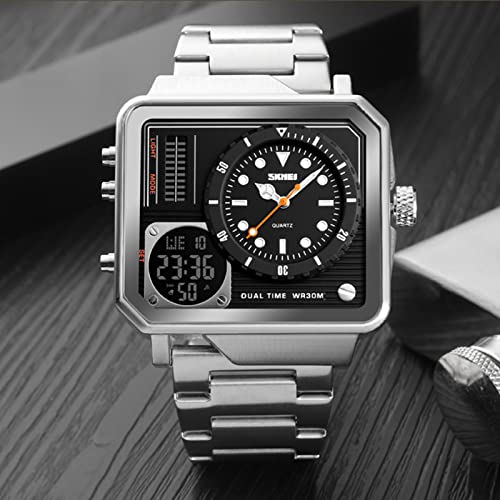 Image of SKMEI Men's Digital Sports Watch, LED Square Large Face Analog Quartz Wrist Watch with Multi-Time Zone Waterproof Stopwatch