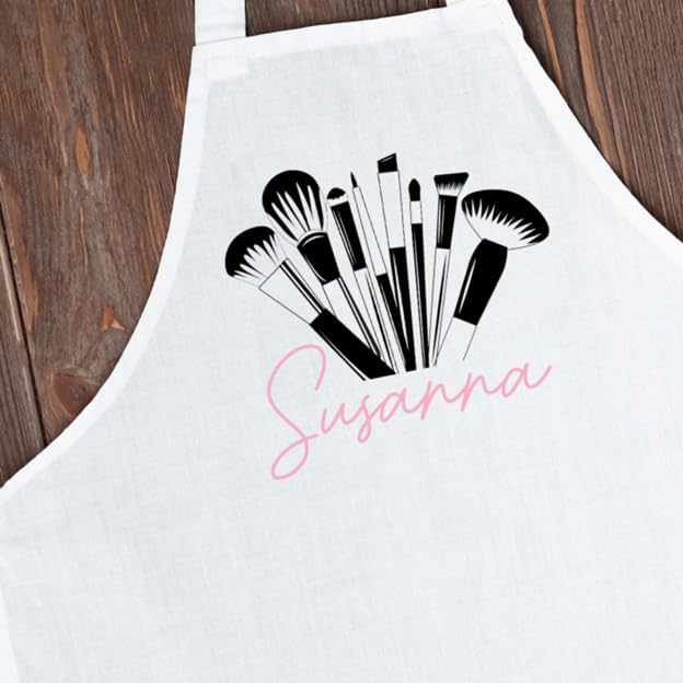 Miniatura 5 de Delantal de artista de maquillaje personalizado con nombre (blanconegro)