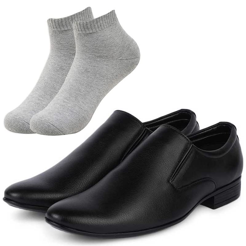 l Men Black Silipon Formal Shoes with Light Gray Socks-image-20