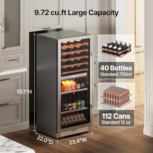 Image of Ca'Lefort 24 Inch Wine & Beverage Center - 112 Can & 40 Bottle | 55-Inch Tall Wine Cellar, Quiet Inverter Compressor, Precise 40-65F Temperature Control, Glide-Out Shelves & Storage Drawer