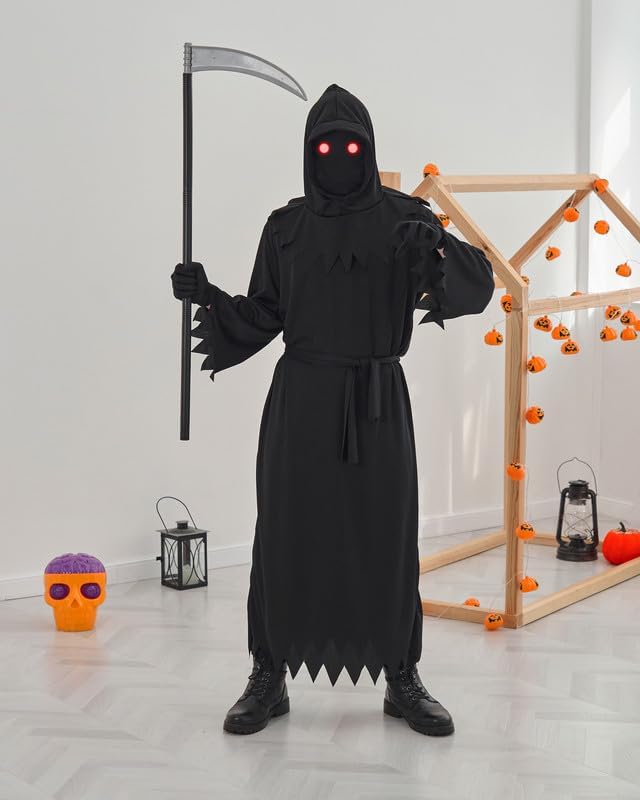 Miniatura 6 de Grim Reaper - Disfraz de Halloween con armas, gafas brillantes y máscara para adultos y niños