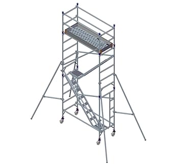 INSTAFIT Single Width Portable Aluminium Scaffolding Tower with Wheels & Stairway - Safe and Ideal for Indoor Painting, Ceiling Work, Electrical, HVAC and Plumbing Works (Platform Height - 4 mtrs)