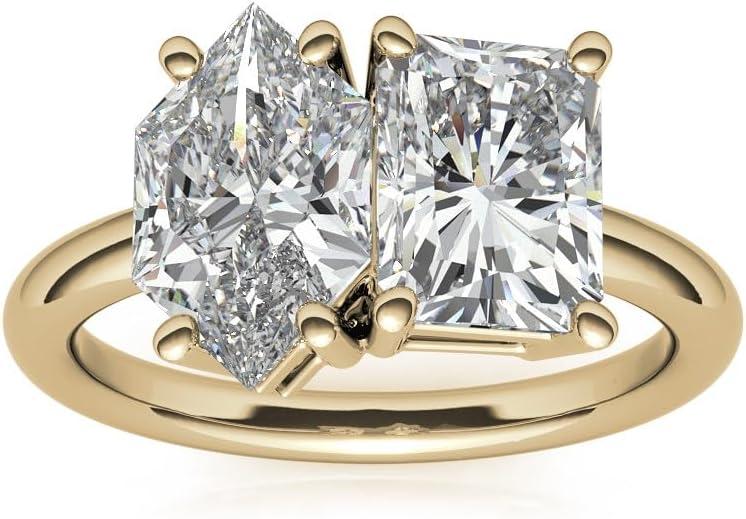 Emerald & Marquise Moissanite Engagement Ring 2-Stone Moi et Toi Design 10k 14k 18k Gold & 925 Sterling Silver Christmas Gift For Women Search this page