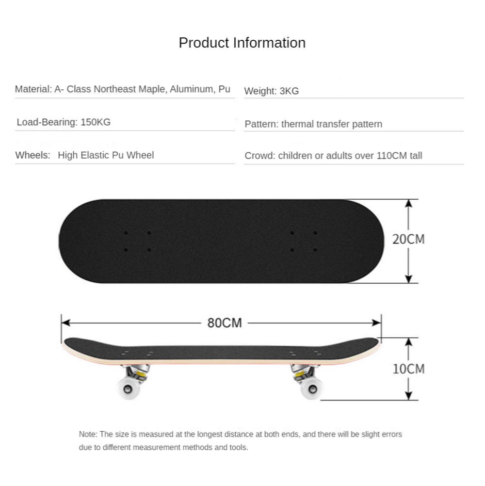 Skateboard pour Filles, garçons, Adolescents, Adultes, débutants, Skateboard Complet 8 Plis érable concave Cruiser.