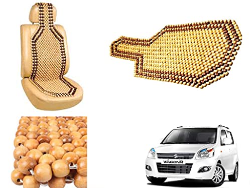 Image of Car Bead Seat Wooden Beads Cushion Cover Pad for Maruti Suzuki WagonR 2013, Acupressure Sitting Seat Cover | Cream Color - Pack of 1