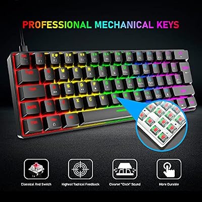 60% Wired Mechanical Gaming Keyboard and Mouse Combo,Ultra-Compact Mini 62 Keys,Type C Chroma 20 Rainbow Backlit Effects,RGB Backlit 6400 DPI Lightweight Gaming Mouse with Honeycomb Shell for PC/Mac