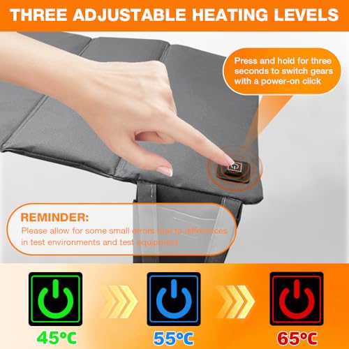 Pengrity Beheiztes Sitzkissen USB, Faltbares Heizkissen Kabellos, Heizkissen Outdoor Tragbares mit 3 Einstellbare Temperatur, Wärmekissen Elektrisch Kabellos für Outdoor und Indoor, Camping Rollstuhl