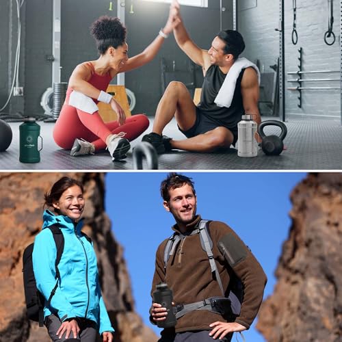 Butelka do picia ze stali nierdzewnej ACTIVE FLASK + Słomka (3 pokrywy) | Duża 1,3/2,2 Litrowa Sportowa bez BPA Nieprzeciekająca, 2l XL Sport Fitness Siłownia trening szczelna