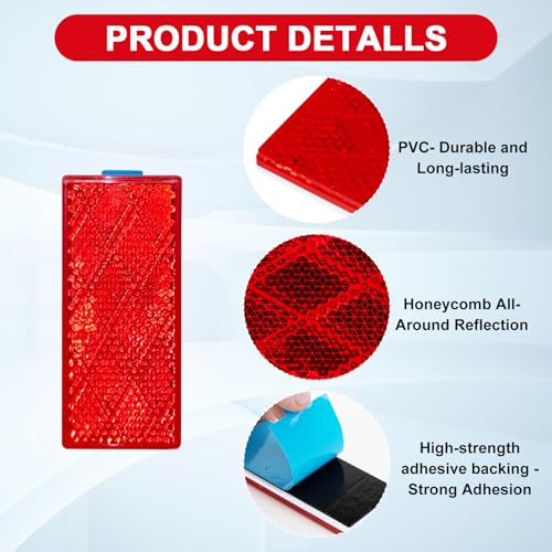 Image of 2pcs Rectangle Reflectors, High Reflectivity Stick On Safety Markers, Red | Durable PVC plastic, 3M self-adhesive backing, high reflective widely apply for motorcycle, bike, garage doors vehicle safety
