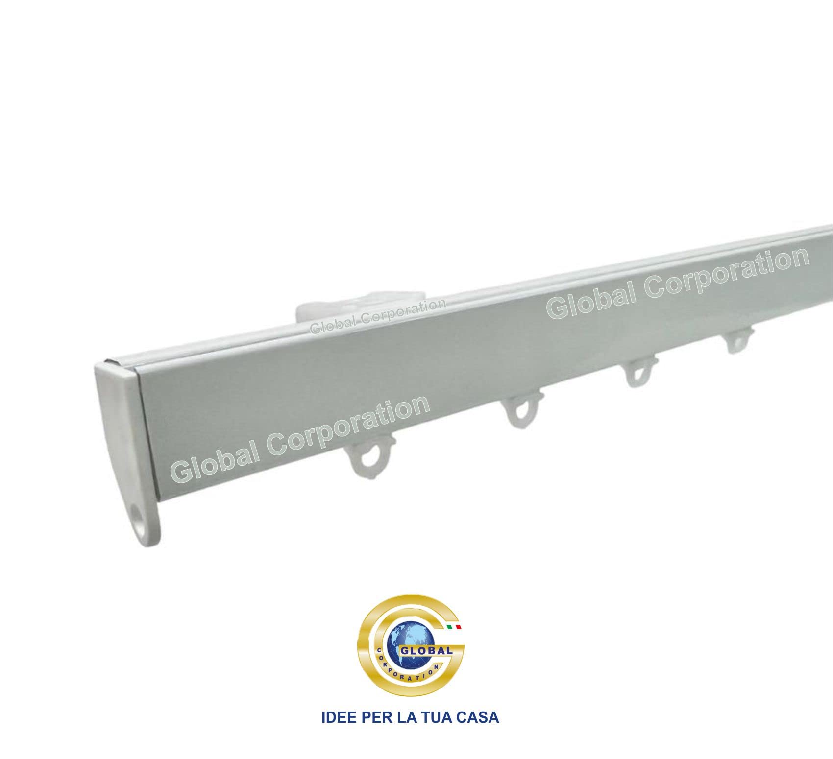 GLOBALCORPORATION Binario per tende a soffitto e parete in alluminio bianco con scorrevoli da interno Bastone Scorritenda per tendaggi moderni scorrimento manuale strappo kit completo (220 CM)