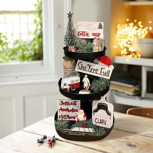 DULRLLY 7pcs Christmas Tiered Tray Decor Set, Rustic Farmhouse Autumn Fall Supplies, Xmas Wooden Tabletop Signs for Christmas Farmhouse Home Kitchen Party Decoration (Not Included Tray) - Image 3