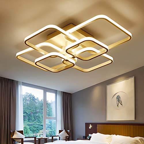 LAKIQ Acrylic LED Chandelier Ceiling Light 4/6/8 Square Ring Modern Multi-Layer Semi Flush Mount Lighting Fixture for Living Room Bedroom (Warm Light, 6 Lights)