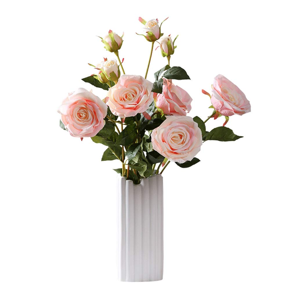 IUokLU Artificial Flower in Pot Artificial Rose Bouquets with Ceramics Vase Fake Silk Rose Flowers Decoration for Table Home Office Wedding Artificial Plant Flower Arrangement (Orange(flower+vase))