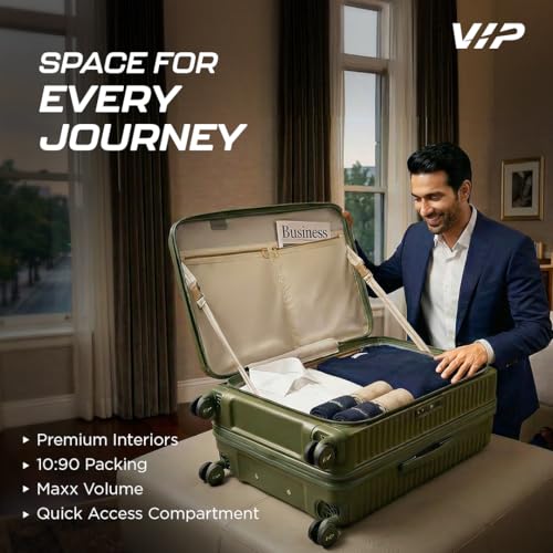 Image of VIP FLEX9010 Expandable Check-in Trolley Bag 67cm | Medium | Hard Luggage | 8-Wheel Business Travel Suitcase with 15.6 inch Laptop Compatible | Flushed TSA Lock | 3 Years International Warranty (Green)