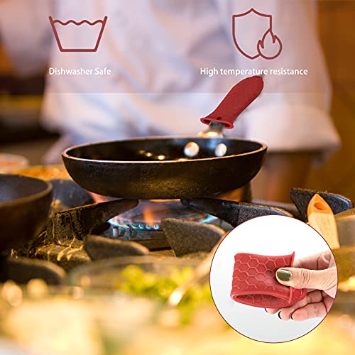 4 Pcs Silicone Hot Handle Holder, Heat Resistant Potholder Cookware Handle Non Slip Rubber Pot Holders Cast Iron Skillets Handles Grip Covers For Cast Iron Skillet (Red) #TOP5