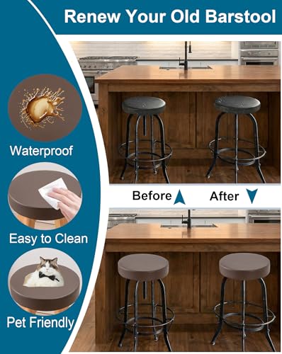Image of CRFATOP 2 Pack Waterproof Bar Stool Covers Round Seat Slipcover,L,Coffee