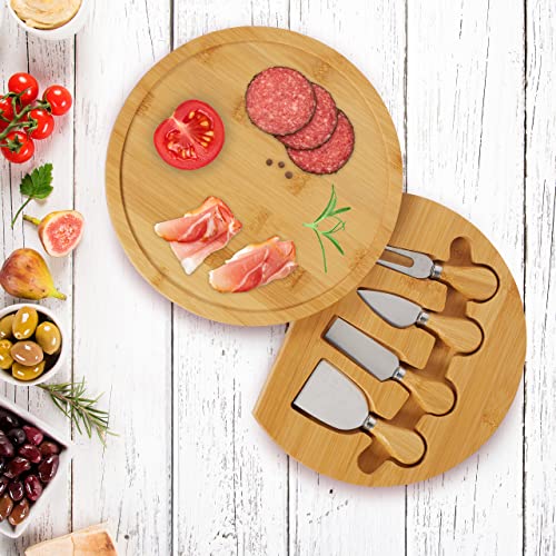 Relaxdays Käsebrett mit Käsemesser Set, HD 4 x 25 cm, drehbare Käseplatte, 4-TLG. Käsebesteck, Bambus & Edelstahl, Natur – Bild 5