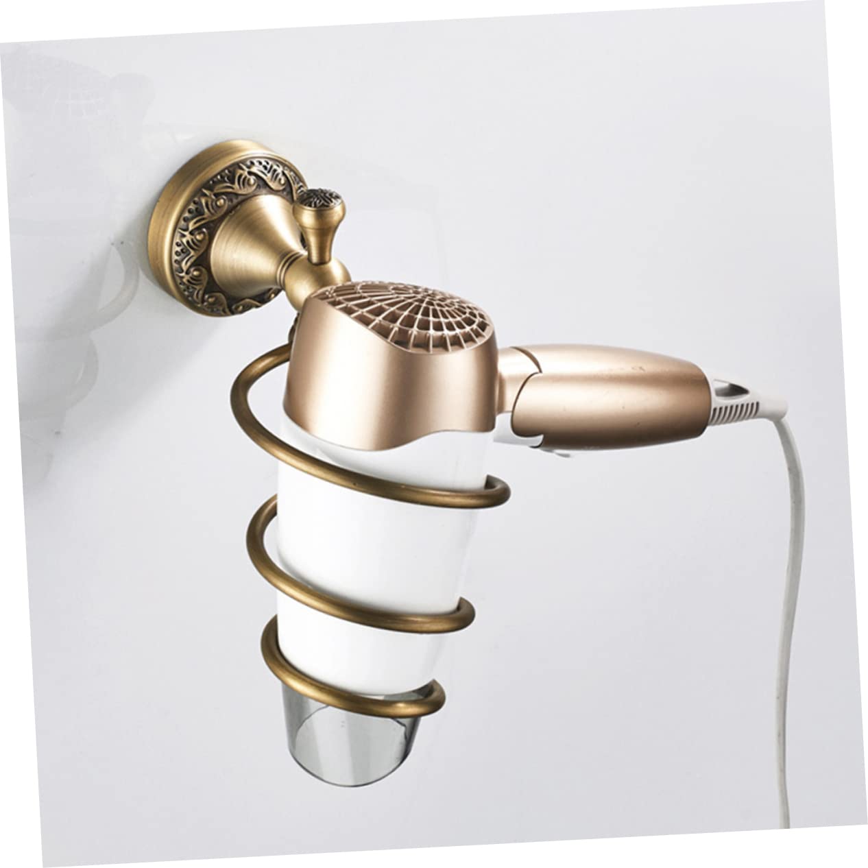 Supporto per Asciugacapelli da Parete a Spirale in Rame | Oro, Acciaio Inossidabile, Facile Installazione, Uso in Bagno Domestico e Barber Shop